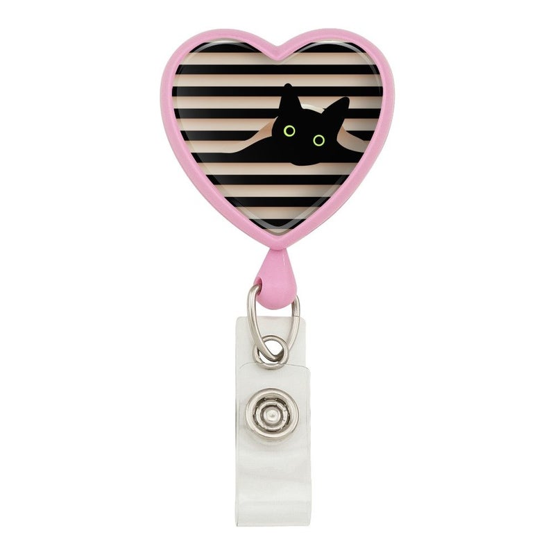GRAPHICS & MORE Black Cat in Window Heart Lanyard Retractable Reel Badge ID Card Holder - Pink - Image 1